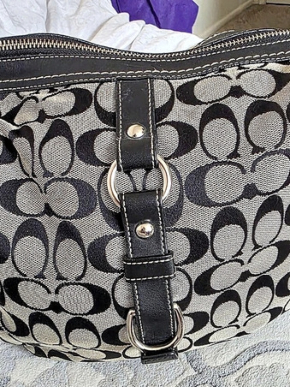 Coach Vintage Soho Signature Large Hobo Bag in Black & Beige